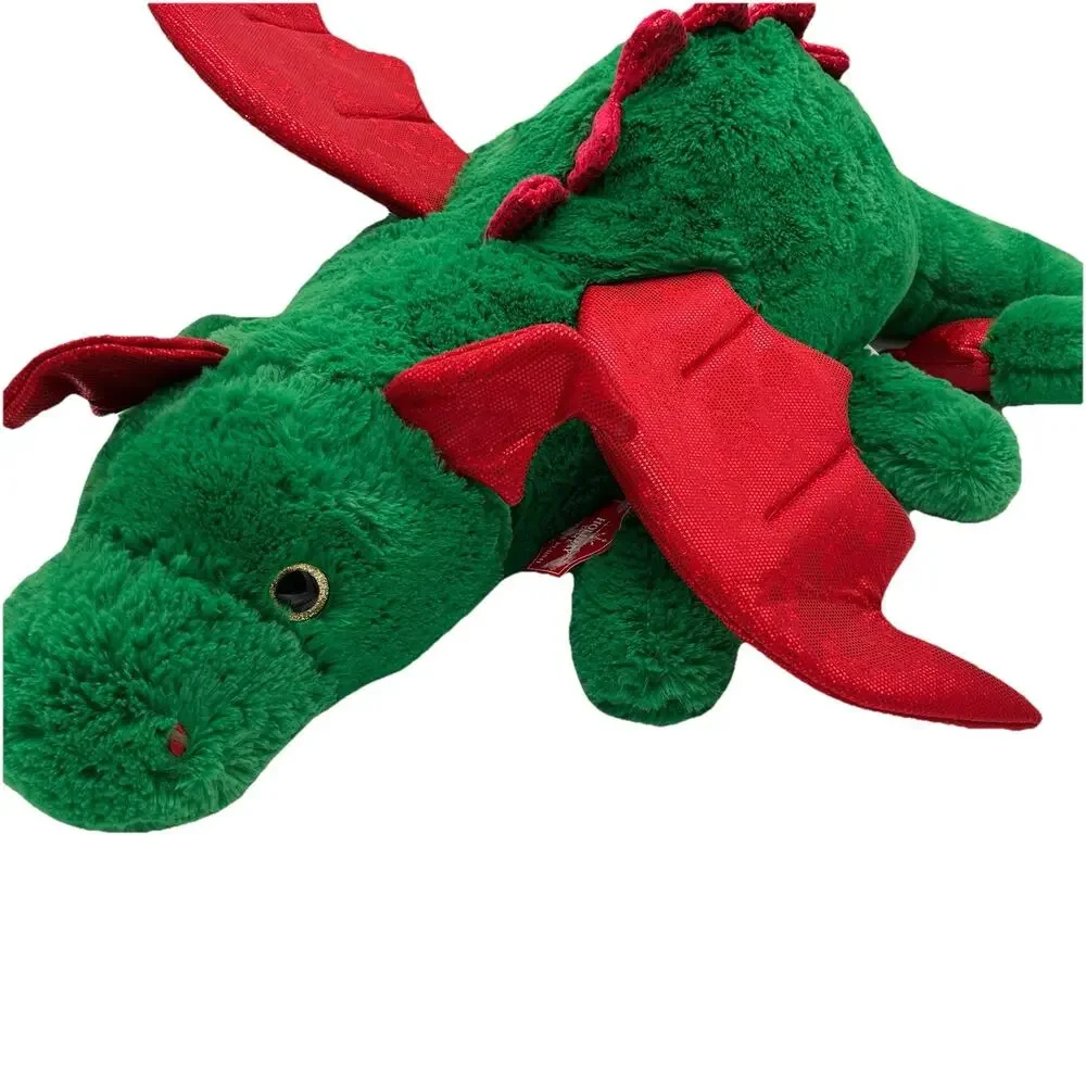 Large Dragon Plush Stuffed Animal Green Red Sequence Gold Glitter Eyes Holiday